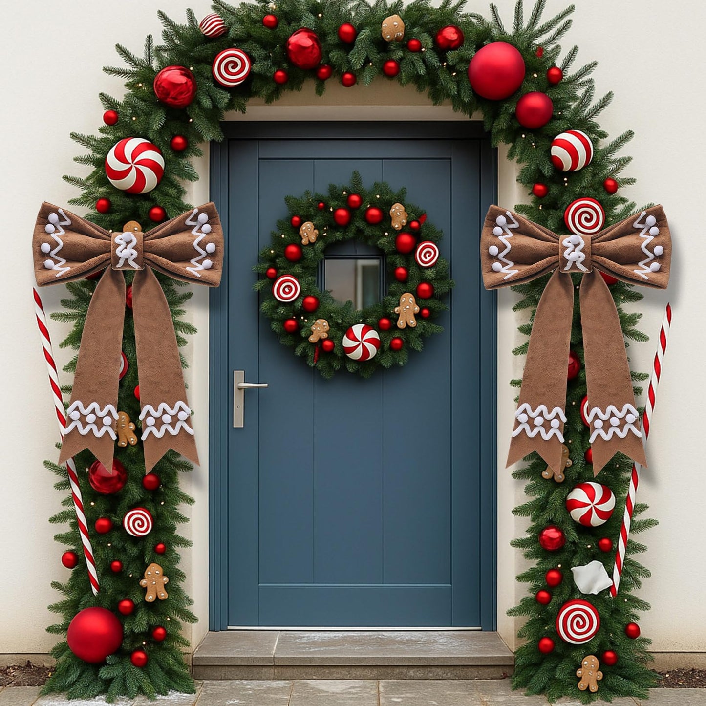 Suncalla 2 Pcs 19‘' Extra Large Christmas Gingerbread Tree Topper Wreath Bow Tree Topper Ornament Brown Plush Hanging Decor for Xmas Door Window Wall Wedding Party Decoration Supplies Gifts