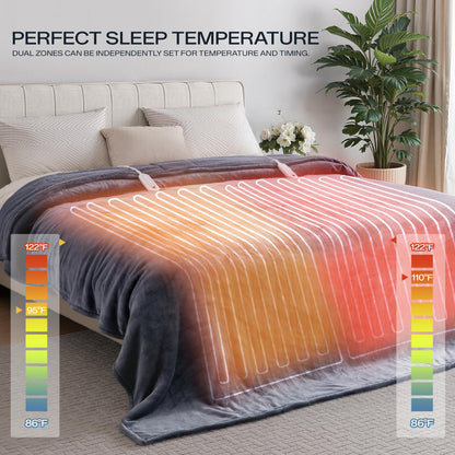 Heated Blanket Twin, Electric Blanket Soft Sherpa Flannel, 10 Hours Auto Shut-off & 8 Fast Heating Levels, Machine Washable ETL Certified, Heating Blanket for Bed & Sofa (62x84 inches, Gray)