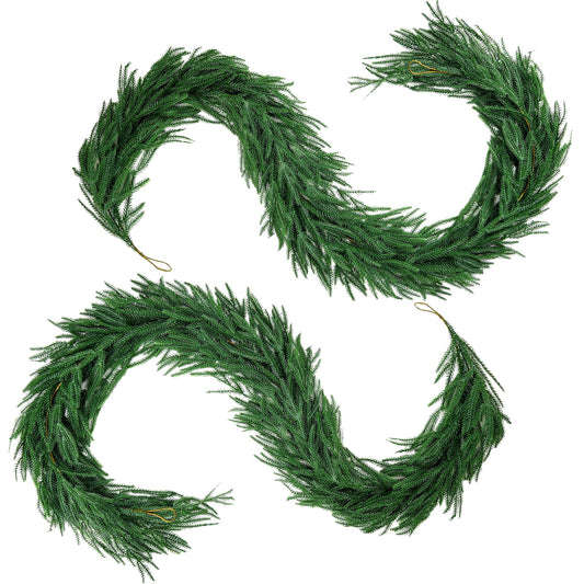 6FT Christmas Garland,Flexible Greenery Artificial Norfolk Pine Garland for Fireplace Mantel Staircase Front Door Table Centerpiece, Indoor Outdoor Holiday Decor with Realistic Pine Needles (2)