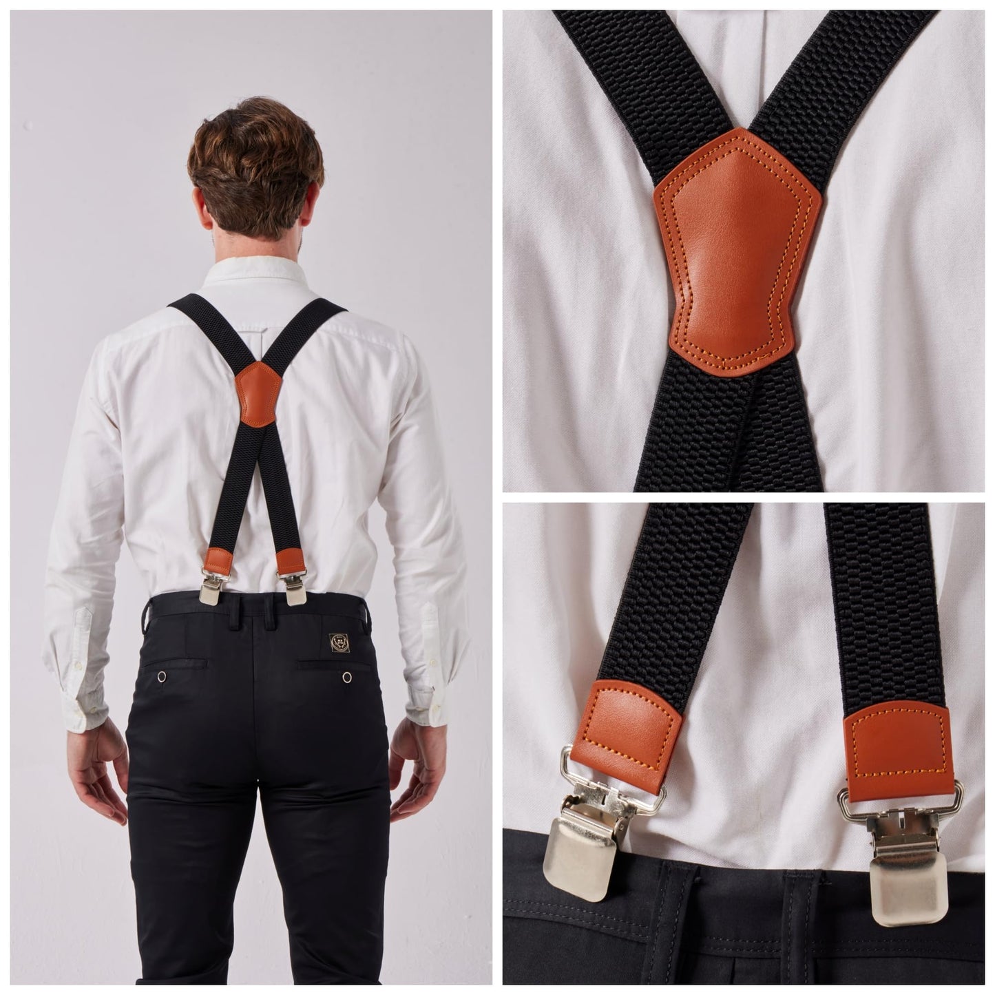 LazarsSpace Heavy Duty Suspenders for Men X Type 4 Clips 1 1/2" Wide Straps Black