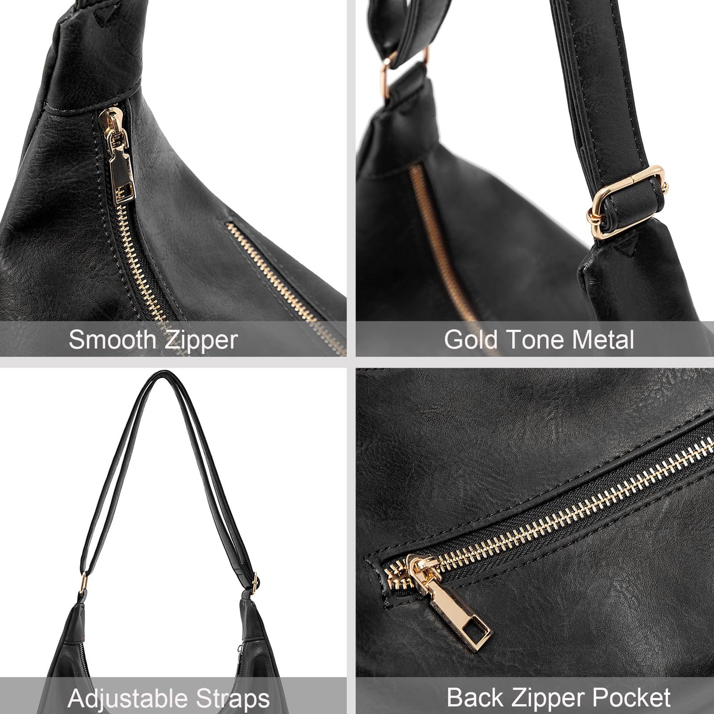 NIUEIMEE ZHOU Hobo Bags for Women Foldable Vegan Leather Shoulder Handbag Slouchy Tote Crossbody Purses