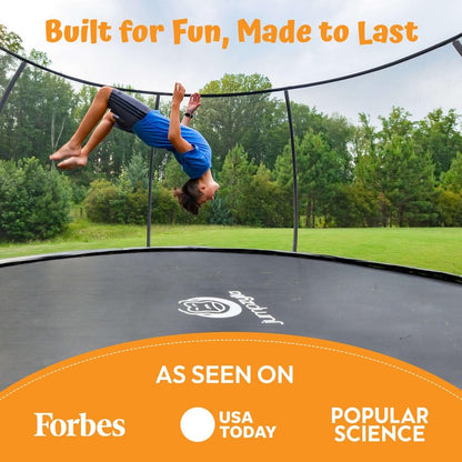 JUMPZYLLA Trampoline Outdoor 8FT 10FT 12FT 14FT 15FT 16FT with Enclosure and Ladder, ASTM Approved Recreational Trampoline for Kids and Adults, Anti-Rust Coated Frame (Yellow, 15FT)