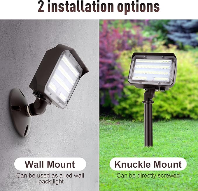 60W LED Flood Light with Knuckle, Outdoor Flood Light Dusk to Dawn Photocell 5000K 7800lm AC100-277V Equivalent 600W, ETL Waterproof Wall Mount LED Security Light for Yard Entrance Garden