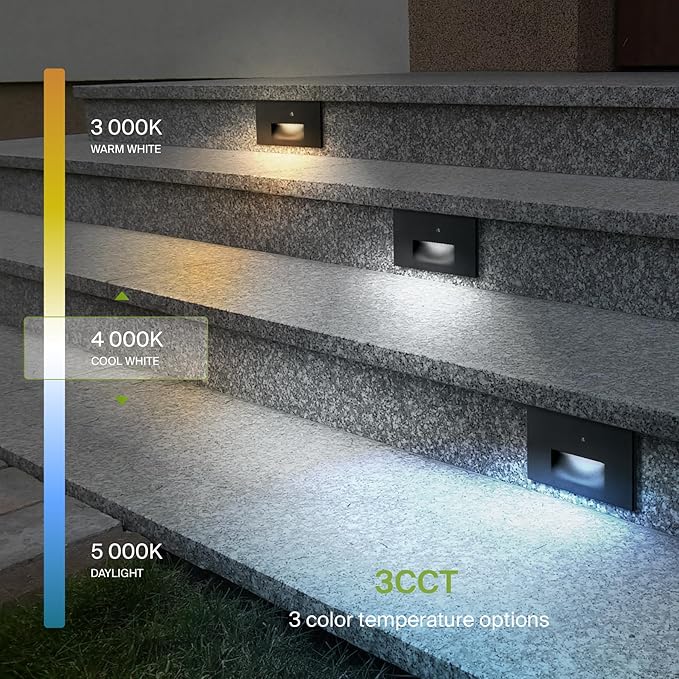 ASD LED Recessed Step Light Fixture, Dusk To Dawn Outdoor Stair Tread Lighting | 3CCT, Photocell, Waterproof, ETL Listed | 3W 120LM 3000K-5000K 120V | Staircase Hardwired Illumination | White, 12 Pack