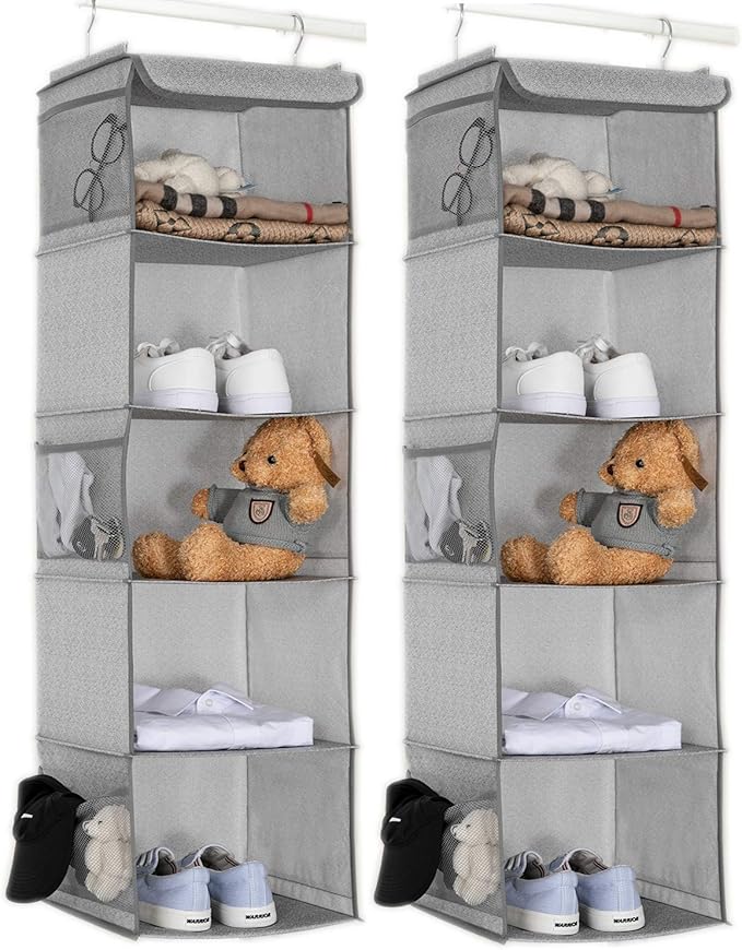 5 Shelves Hanging Closet Organizer, 2 Pack Hanging Storage