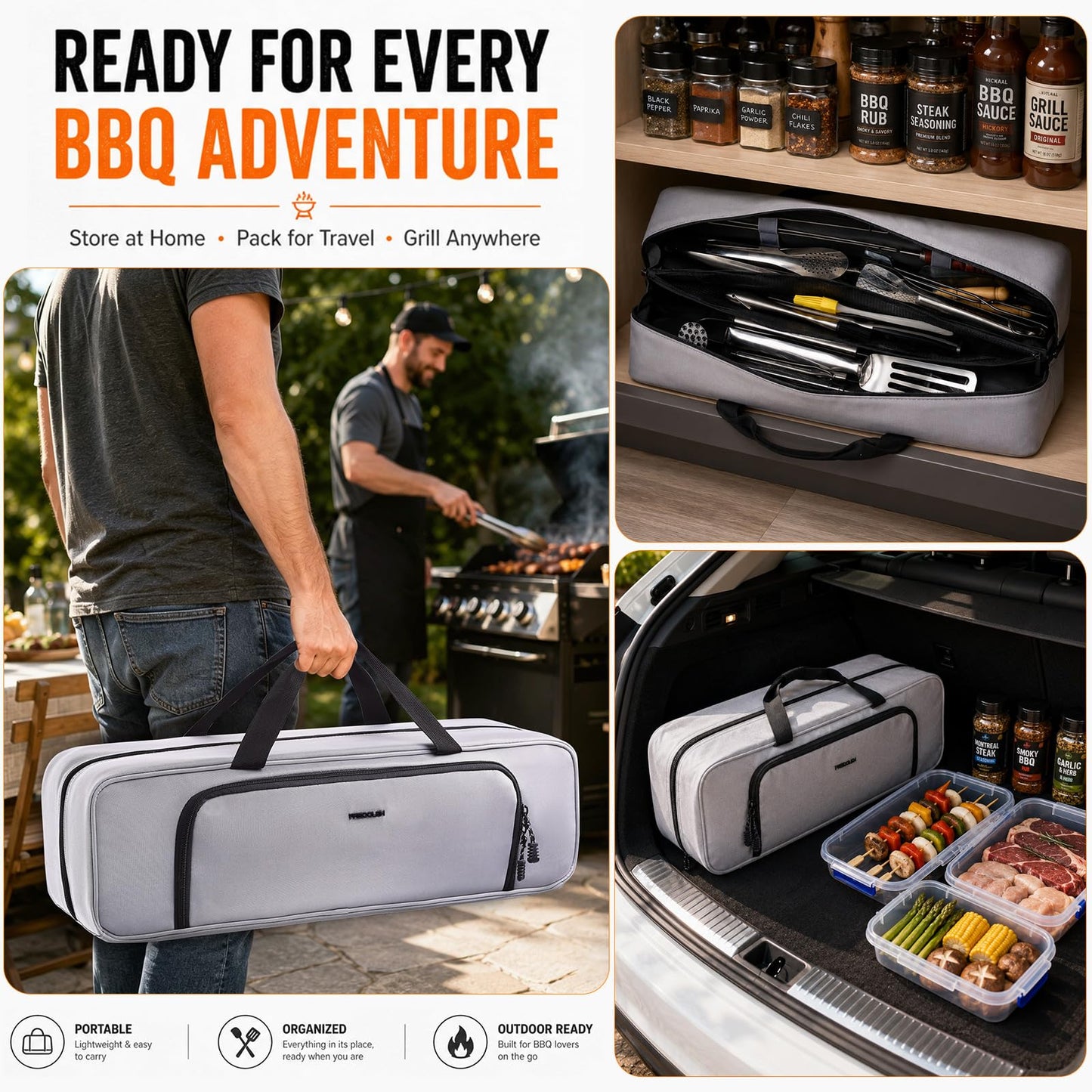 Grill Tool Bag, 22" Heavy Duty BBQ Accessories Organizer with Insulated Lining, Large Grill Utensil Organizer & Caddy for Blackstone Griddle, Camping, Tailgating, BBQ Gifts for Men (Bag Only)