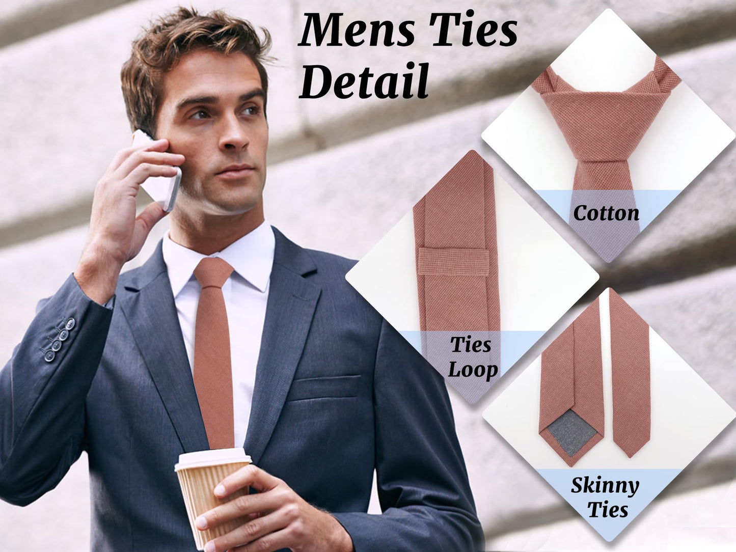 Luckyvestir Skinny Ties for Men 2.5'' Cotton Tie Solid Color Neckites for Wedding Business Graduation Party