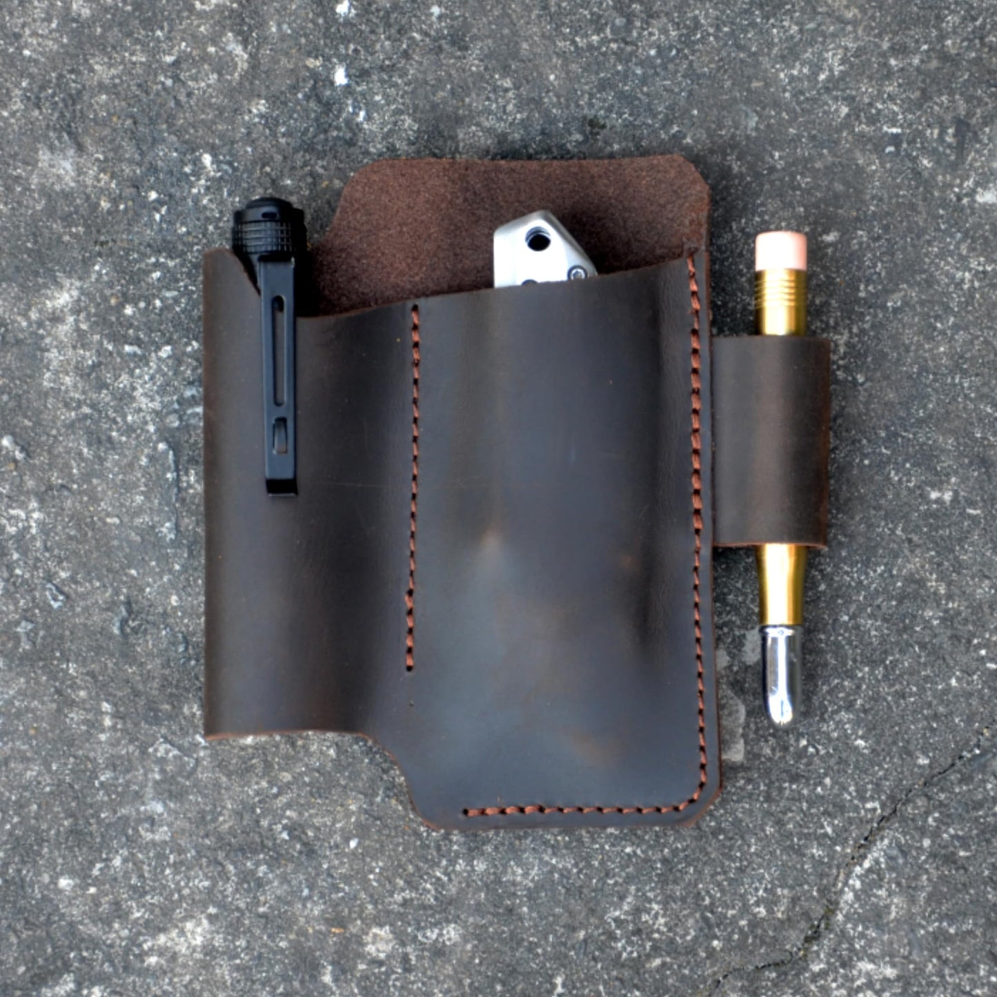YIYUS Genuine Leather Multitool Sheath Organizer, Leather EDC Pouch for Men, Belt Holder Mini Leather Pocket, Flashlight Holder, Pen Holder, Sheath Holster Darkbrown