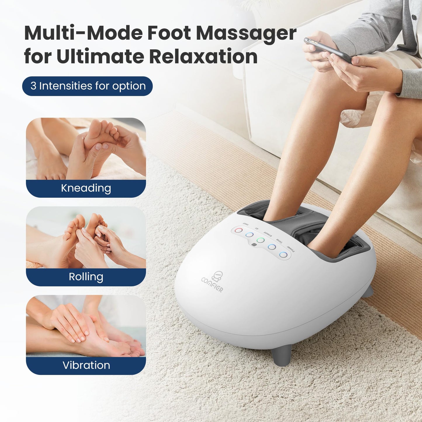 COMFIER Shiatsu Heated Foot Massager with Heat for Plantar Fasciitis Neuropathy, Deep Kneading Vibration Feet Massager for Mon Dad Men Women-Home Office Use