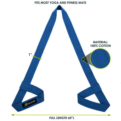 ProsourceFit Yoga Mat Carrying Sling, Easy Adjustable Carry Strap 60” Long Cotton, Navy