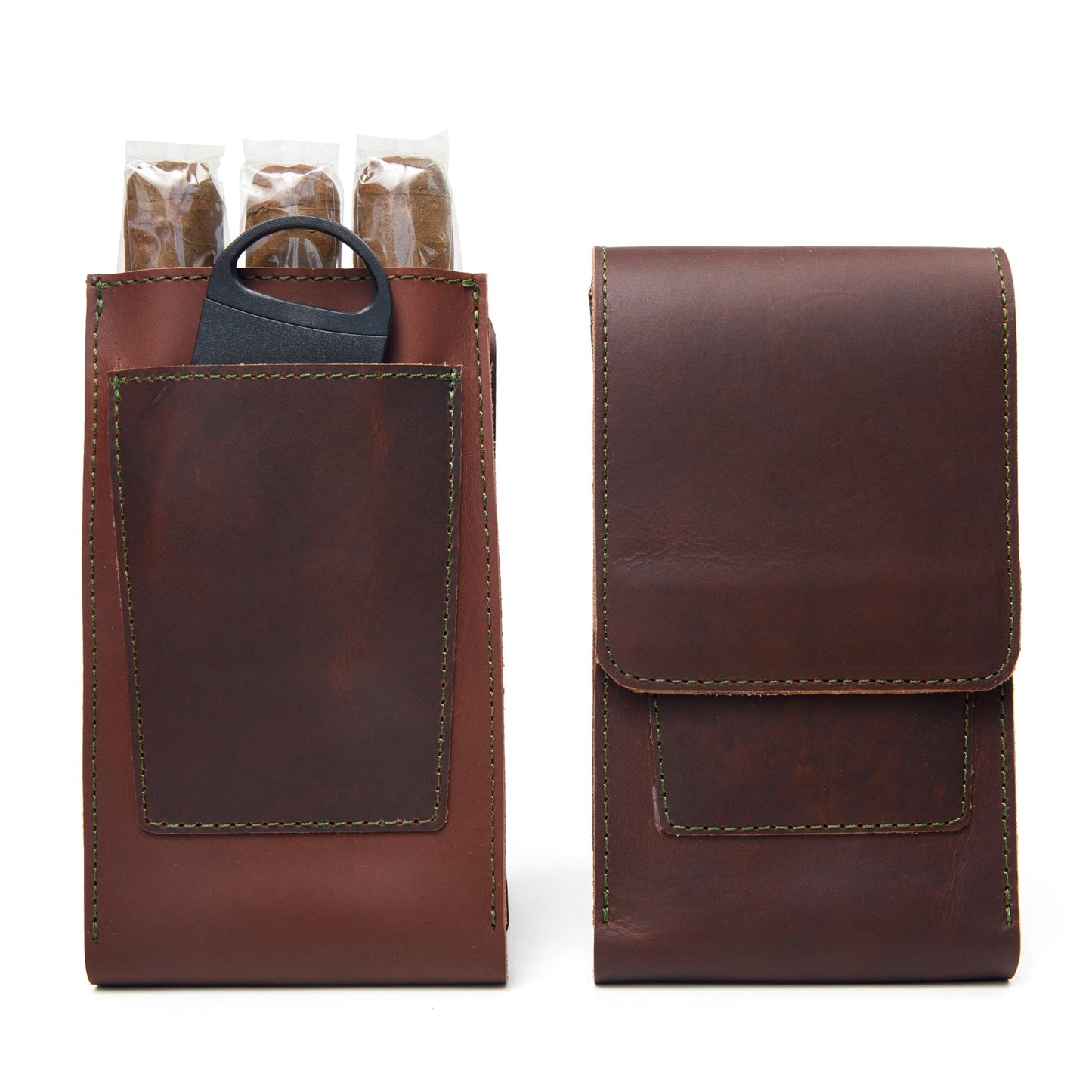 Havee Havanos Three Slot Cigar Case with Cutter Slot and Magnetic Closure - Handmade Genuine Leather Portable Cigar Accessory for Storage and Travel - Brown