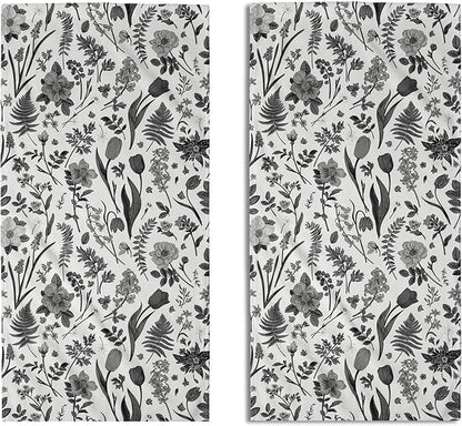 Spring Floral Hand Towels for Bathroom Set of 2 Black Grey White Flower Leaves