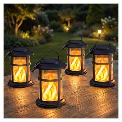Otdair 4 Pack Solar Lanterns Outdoor Waterproof, Upgraded Flickering Flame Hanging Solar Lights for Outside, Solar Powered Lantern for Patio Yard Garden Porch Decor, Gift for Mom Housewarming