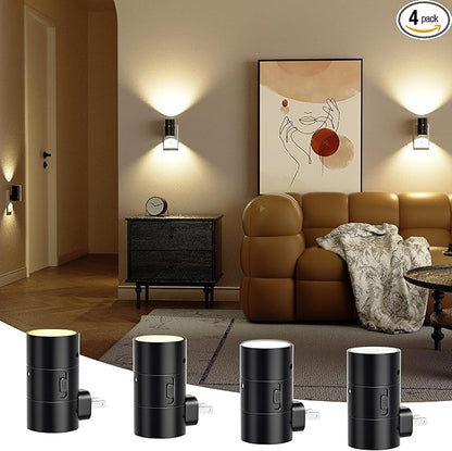 Night Lights Plug Into Wall,Dimmable LED Nightlight with Dusk to Dawn Sensor,0-100LM Adjustable Brightness,3 Color Temperatures,Night Light for Hallway Bathroom Stair Bedroom,Black,4 Pack