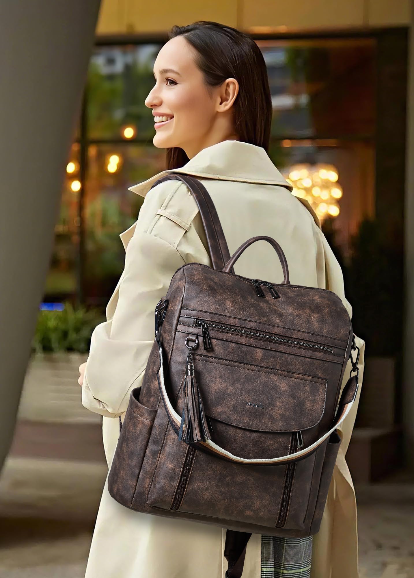 Shrrie Laptop Backpack for Women 15.6 inch,Travel Leather Backpack Purse Nurse Teacher Carry on Backpack Computer Bag,Professional Water-Resistant College Business Work Casual Daypack,Nubuck Coffee