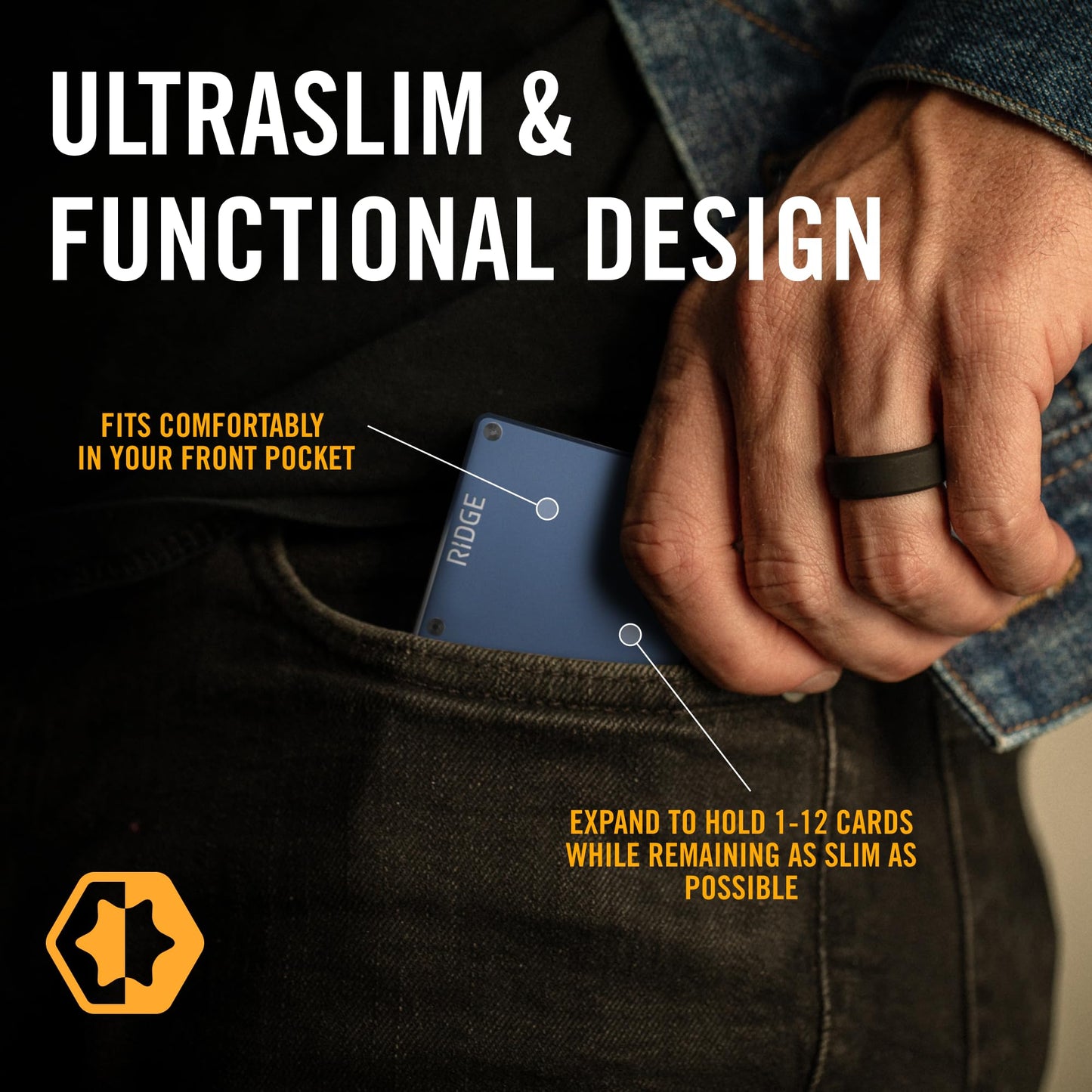 Ridge Wallet for Men - Slim Minimalist Compact Wallet and Card Holder, RFID Protected Front Pocket Wallets for Men with Integrated Cash Strap (Navy)