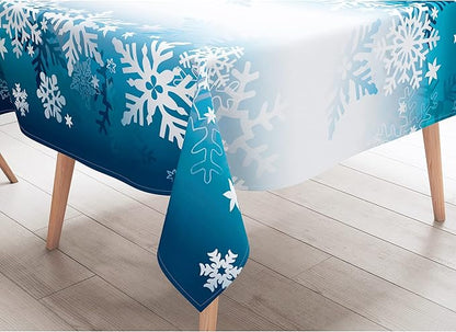 Snowflake Tablecloth 54"x108" Rectangle Blue White Snowflakes Fabric Dining Table Cover for Christmas Holiday Winter Wonderland Frozen Farmhouse Outdoor Picnic Camping Party Table Decor Supplies