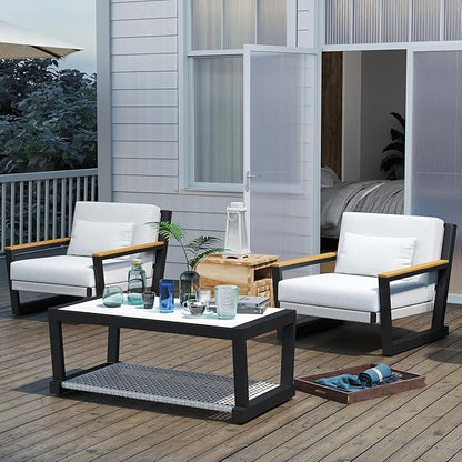 Aluminum Outdoor Patio Furniture Set 5 Seat, Patio Conversation Set with Durable Mesh Rope Weaving, Wide Armrests and Seats, Metal Sofa Set for Patio Grey