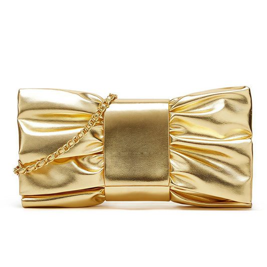 CTTOVIS Evening Clutch Bag Women Bow Purse Handbags Pu Leather Designer Crossbody Bag for Wedding Cocktail Prom Party (Gold)