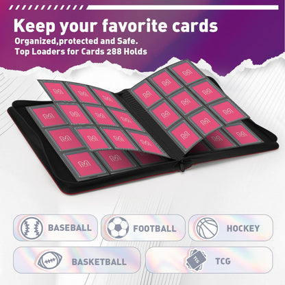 Toploader Binder,Trading Card Binder Storage Hold up 288 Cards 9-Pocket Top Loader Binder with Sleeves for 3"x4" Rigid Toploaders Hard Cases (9Oxblood Red)