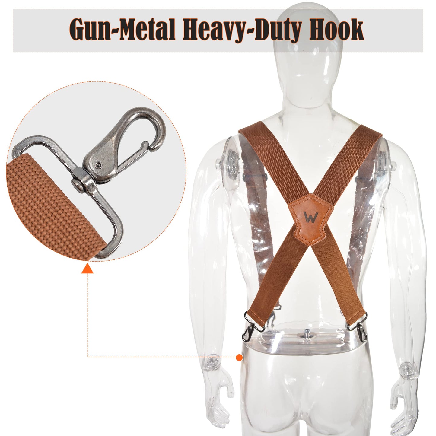 WELKINLAND Brown 2 inch wide suspenders, Heavy duty work suspenders for men, Swivel hook suspender, Thick suspender with belt loops