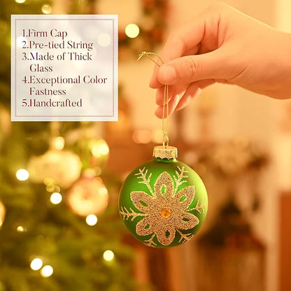 Valery Madelyn Glass Christmas Ornaments Set, 10ct Medium Red Green Gold Mercury Blown Glass Christmas Tree Ball Decorations, Luxury Hanging Teardrop Finial Faceted Reflector Decor