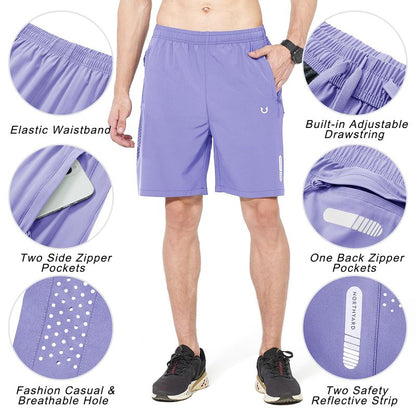 NORTHYARD Men's Athletic Running Shorts Gym Workout 7"/9"/5" Quick Dry Lightweight Sports Basketball Tennis 3 Zipper Pockets Violet 3XL