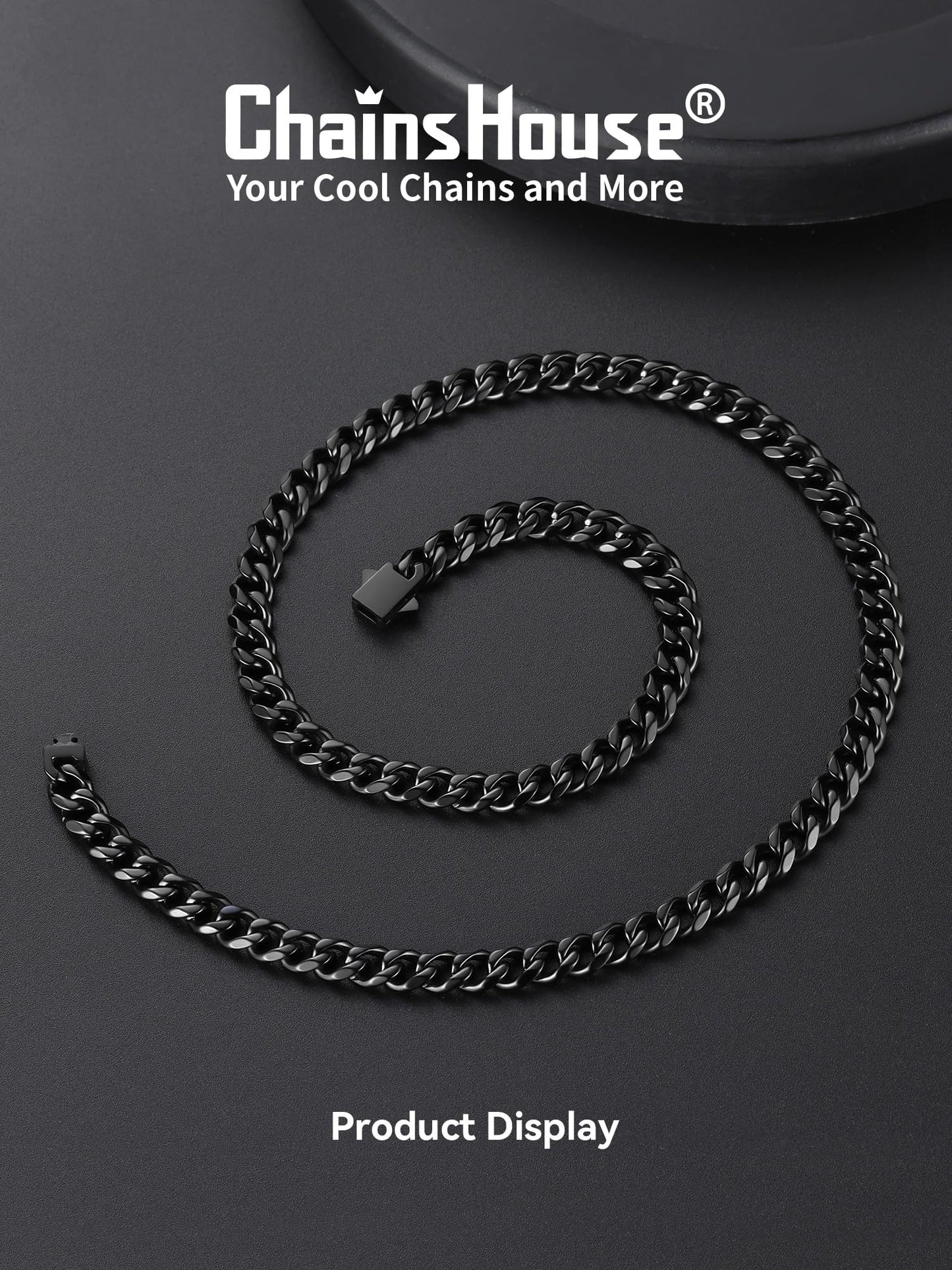 ChainsHouse Black Chain for Men Stainless Steel Cuban Link Chain Miami Necklace Hip Hop Metal Plated Women Jewelry