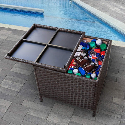 Valita Goognice Outdoor PE Wicker Side Table with Storage Patio Resin Rattan End Table Square Container for Furniture Covers, Toys and Gardening Tools Brown