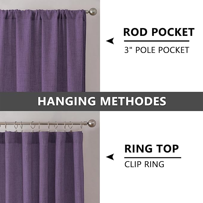 Tollpiz Linen Curtains Bedroom Rod Pocket Semi Sheer Curtain Burlap Light Filtering Thick Linen Drapes for Living Room, 54 x 84 inches Long, Royal Purple, Set of 2 Panels