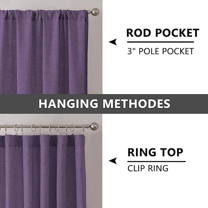 Tollpiz Short Linen Tier Curtains Rod Pocket Semi Sheer Half Kitchen Curtain Burlap Light Filtering Thick Linen Drapes for Bathroom, 30 x 24 inches Long, Royal Purple, Set of 2 Panels