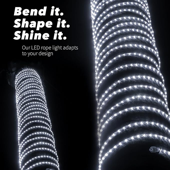 WYZworks 3312LEDs 300ft LED Outside Rope Lights, Outdoor ETL Certified Waterproof Permanent 360 Degree Light Emitting, Flexible Tube, Connectable, Christmas Palm Tree Exterior Landscape, Cool White