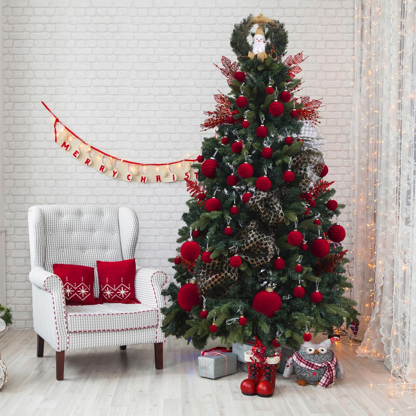 24 Pack Christmas Tree Ornaments - Artificial Flowers Glitter Berry Stems Christmas Floral Picks Branches for Xmas Tree Decorations Vase Filler Holiday Wedding Party Home Decor (Red)