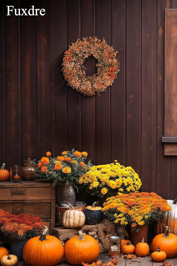 Eucalyptus Fall Wreaths for Front Door 15", Handmade Fall Leaves Wreath for Autumn, Floral Farmhouse Wreath for Wall and Outside Indoors