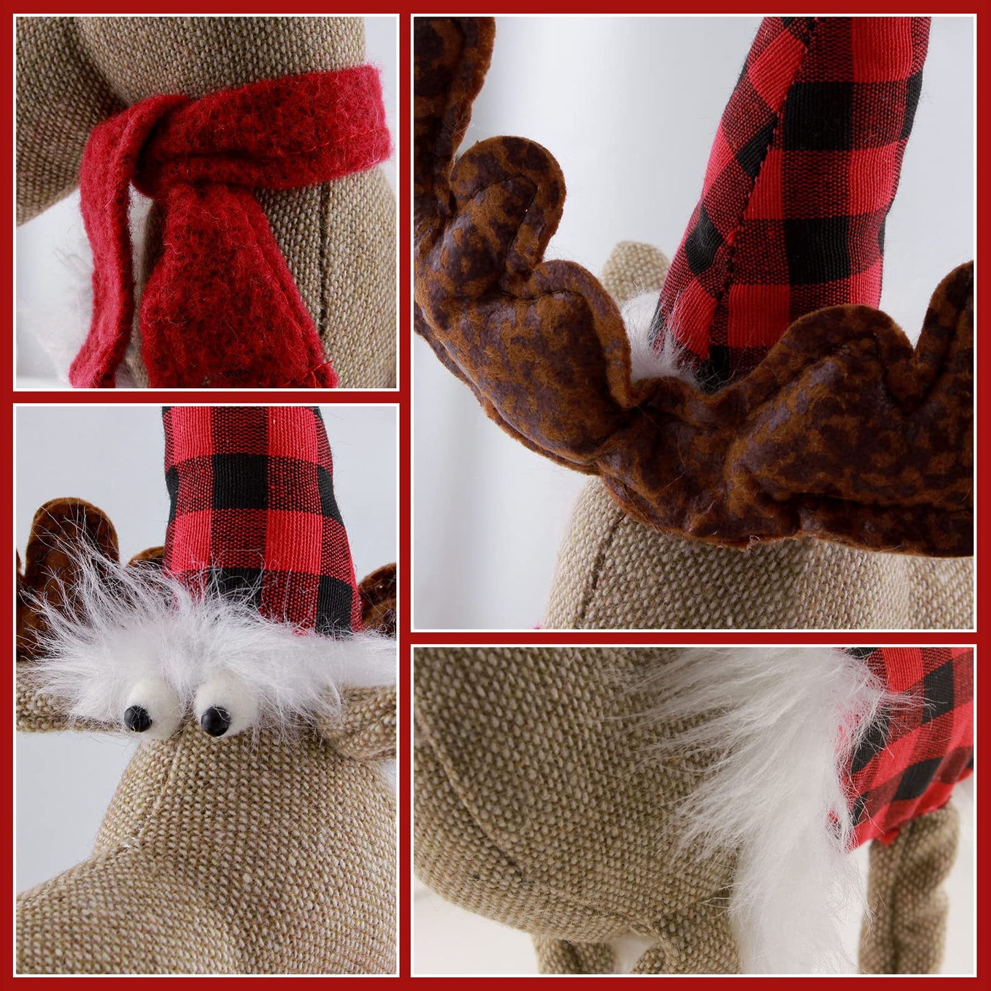 Leipple Reindeer Christmas Decoration Christmas Deer Decor - Swedish Santa Elk Figurines Table Decorations Handmade Plush Gnomes Buffalo Plaid for Home Indoor Holiday Decor (Red)