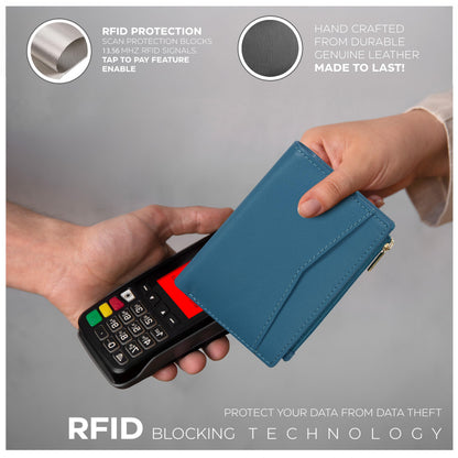 Oak Leathers Leather Wallet For Women - Small RFID Coin Purse Credit Card & ID Holder for Ladies, Gift for Women's, Bifold Wallets (Nappa Ottanio)