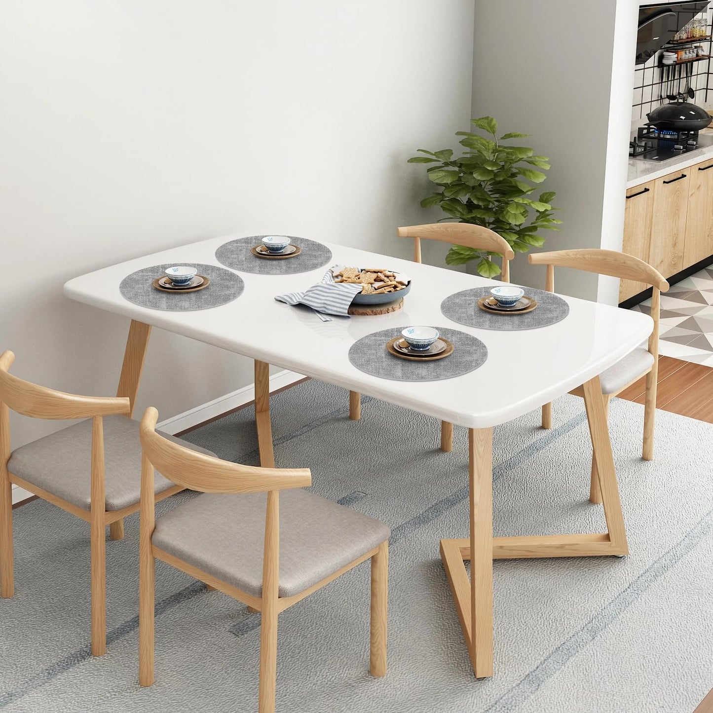 Homaxy Round Faux Leather Placemats and Coasters, Washable Dual-Side Table Mats, Wipeable Heat-Resistant Dining Place Mats for Outdoor and Indoor, Set of 12, Diameter 13 and 3.93 inch, Light Grey