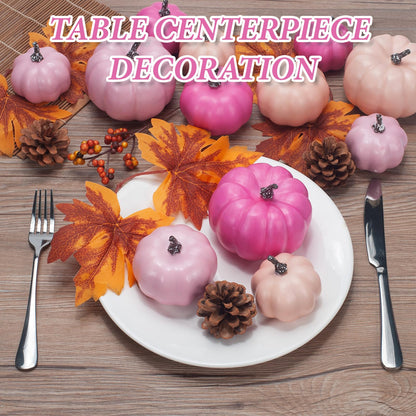 GHGMAO Pumpkin Decor Set, 22 PCS Fall Harvest Decorations - Pink Artificial Pumpkins for Thanksgiving Farmhouse Fall Wedding Home Table Centerpiece Decor