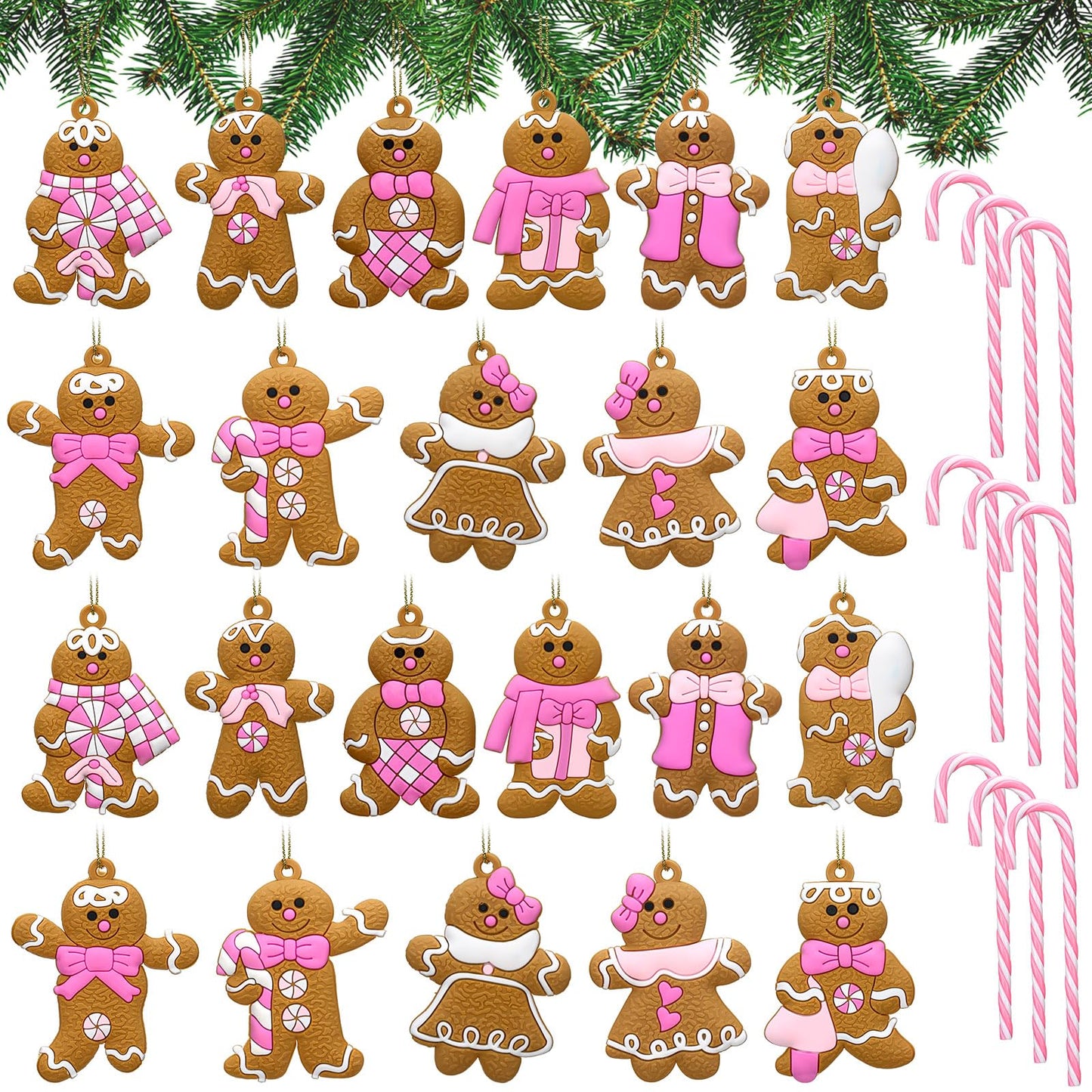 Zhanmai 36 Pcs Gingerbread Man Ornaments for Christmas Tree Hanging Christmas Candy Cane Decorations for Xmas Tree Home Holiday Party Decor (Pink)