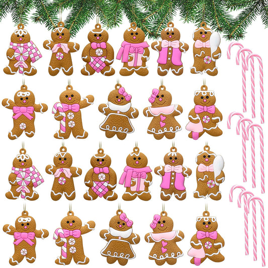 Zhanmai 36 Pcs Gingerbread Man Ornaments for Christmas Tree Hanging Christmas Candy Cane Decorations for Xmas Tree Home Holiday Party Decor (Pink)