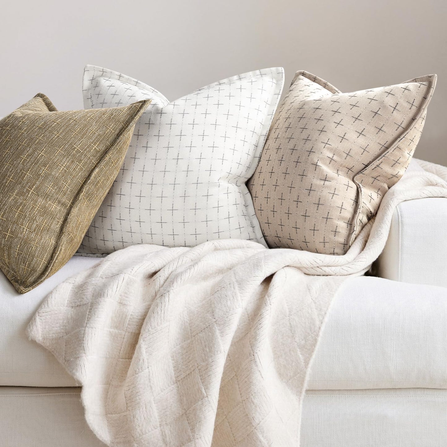 ZWJD Pillow Covers 24x24 Set of 2 Soft Polyester Textured Pillow Covers with Stylish Flange Edge Cozy Farmhouse Throw Pillows for Couch Bed Sofa Living Room
