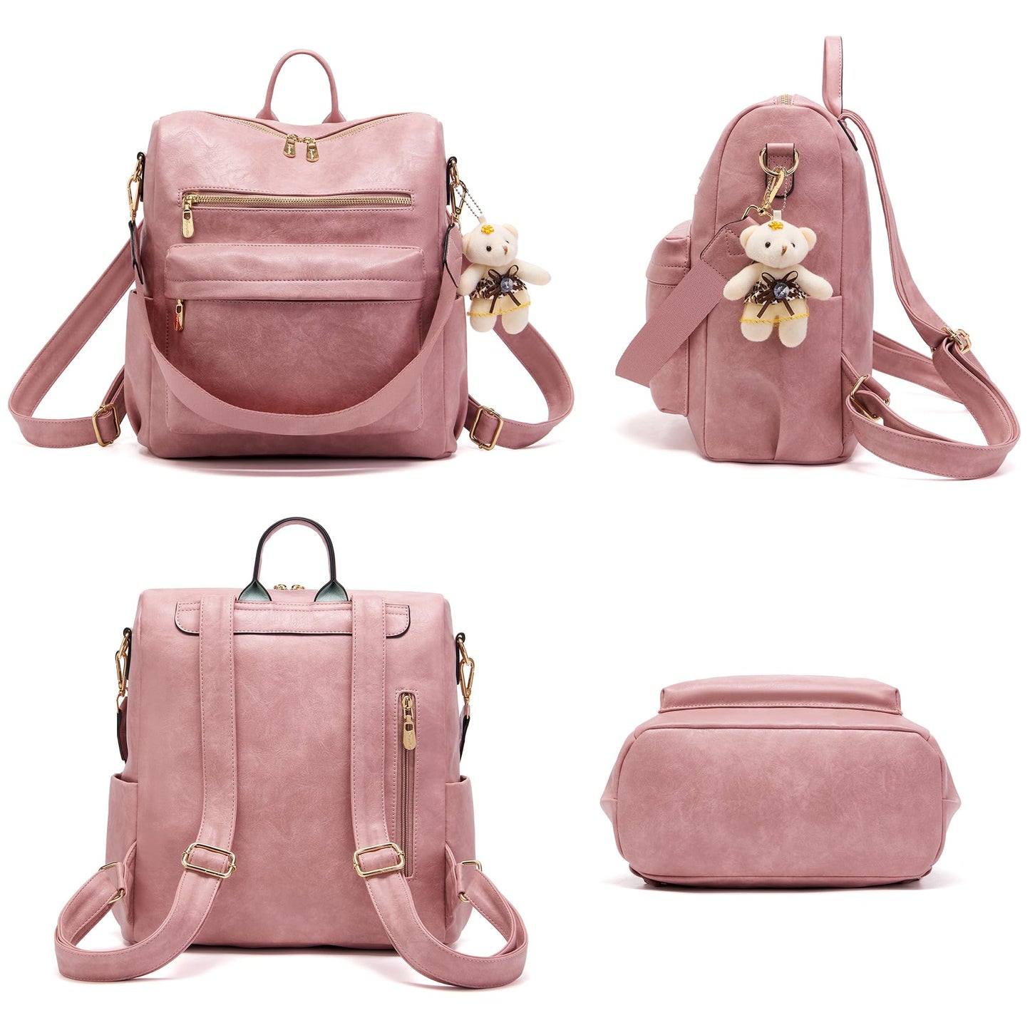 Soperwillton Women Backpack Purse Multipurpose Design Handbags Shoulder Bag PU Leather Travel bag Backpack Set 2pcs