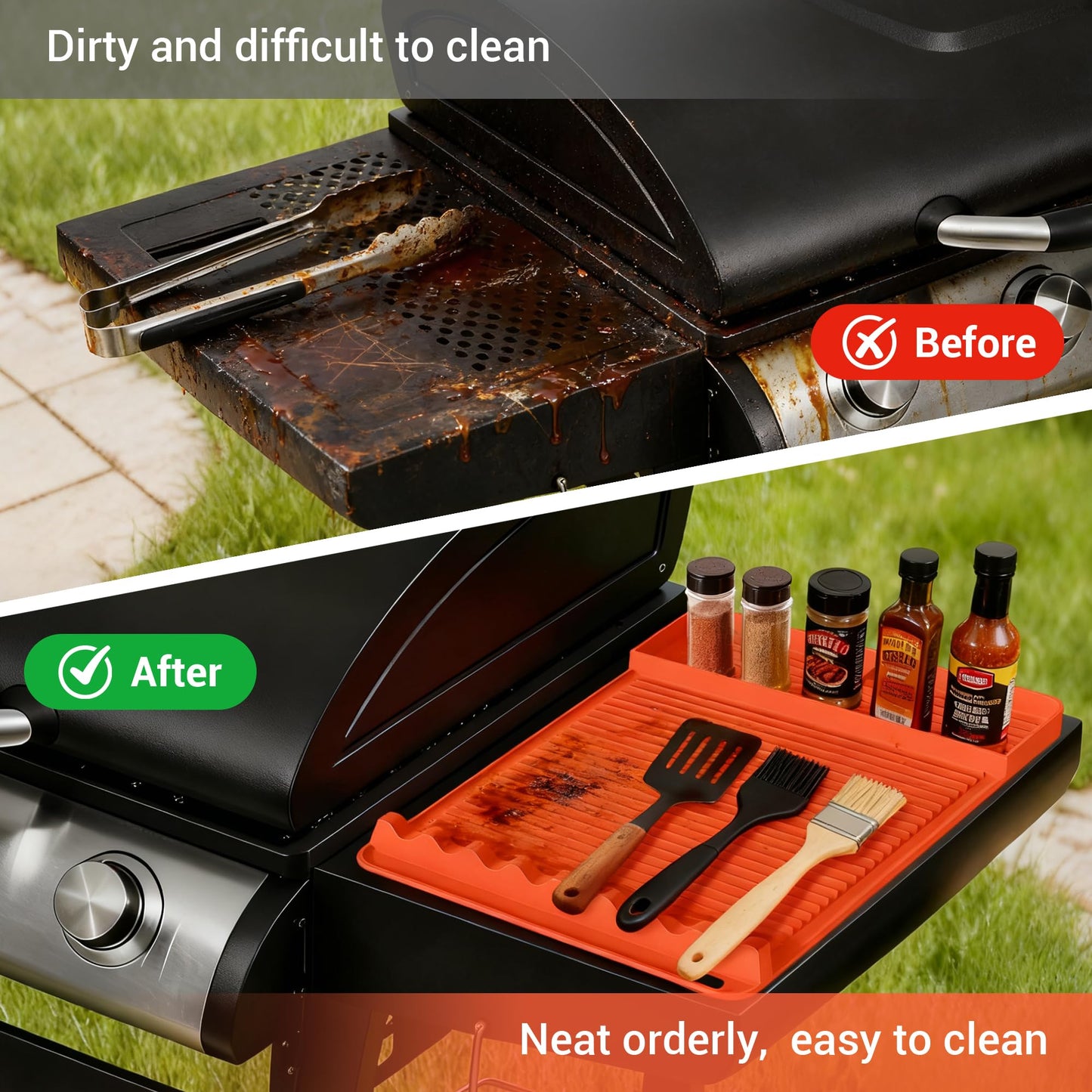 WZGUSXN Heat Resistant Silicone Grill Mat for Blackstone - 2Pack 16x11.5'' Non-Slip BBQ Tool Mat, Outdoor Cooking Camping & Tailgating, for Men Grilling（Orange）