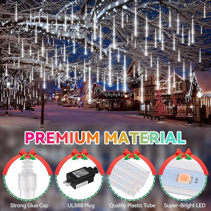 KNONEW Christmas Lights Outdoor, 15 inch 24 Tubes 672 LED Meteor Shower Lights Plug in Waterproof Falling Rain Light for Xmas Tree Wedding Party Garden Holiday Rooftop Decorations (Cool White)