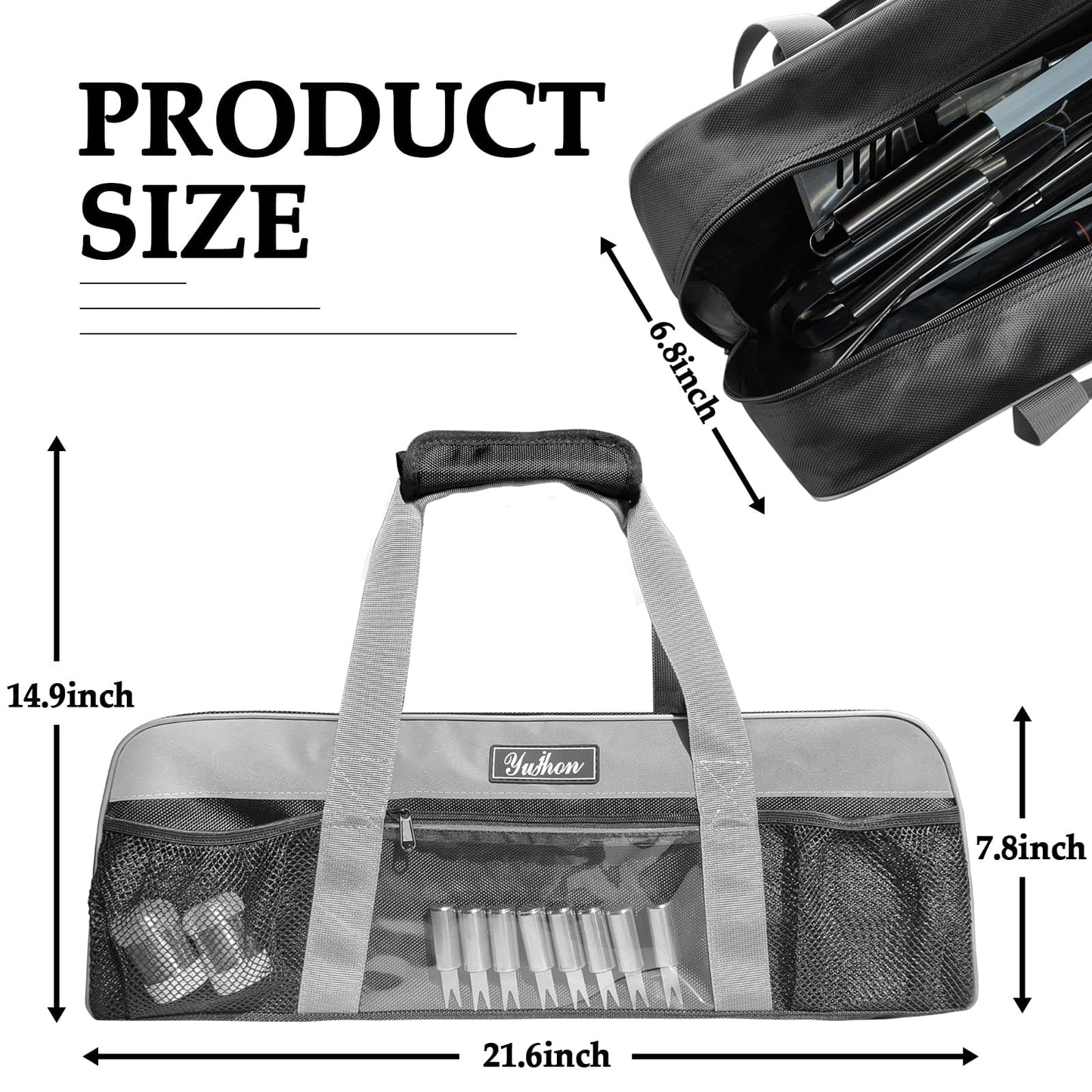 22 Inch BBQ Grill Tool Bag, Heavy-Duty 1680D Oxford Grill Utensil Carrying Bag, Water-Resistant Organizer for Long Grilling Tools, Camping, RV, Tailgating(Bag Only)