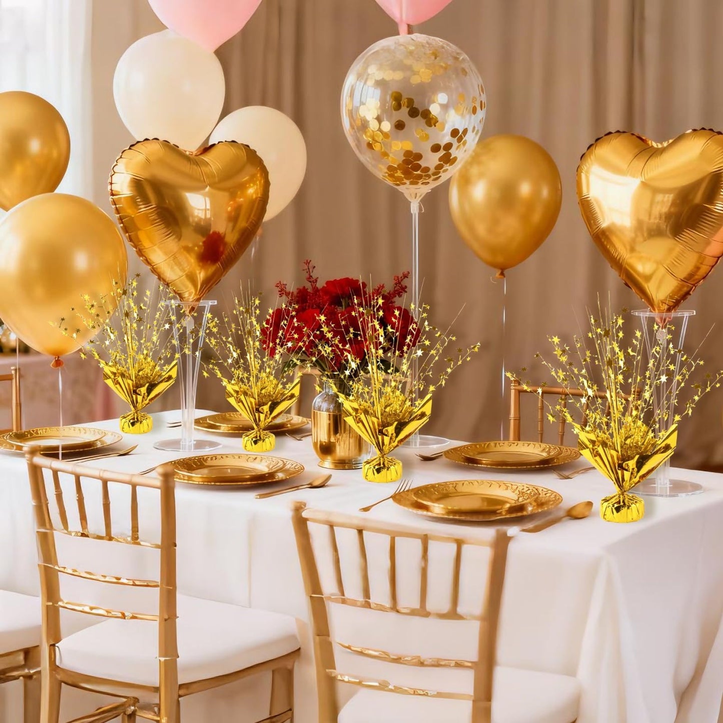 6 Pcs Metallic Foil Spray Centerpiece Star Party Table Decorations, Burst Gold Centerpieces for Table Birthday Party Event Wedding Graduation Anniversary Class Reunion (Gold)