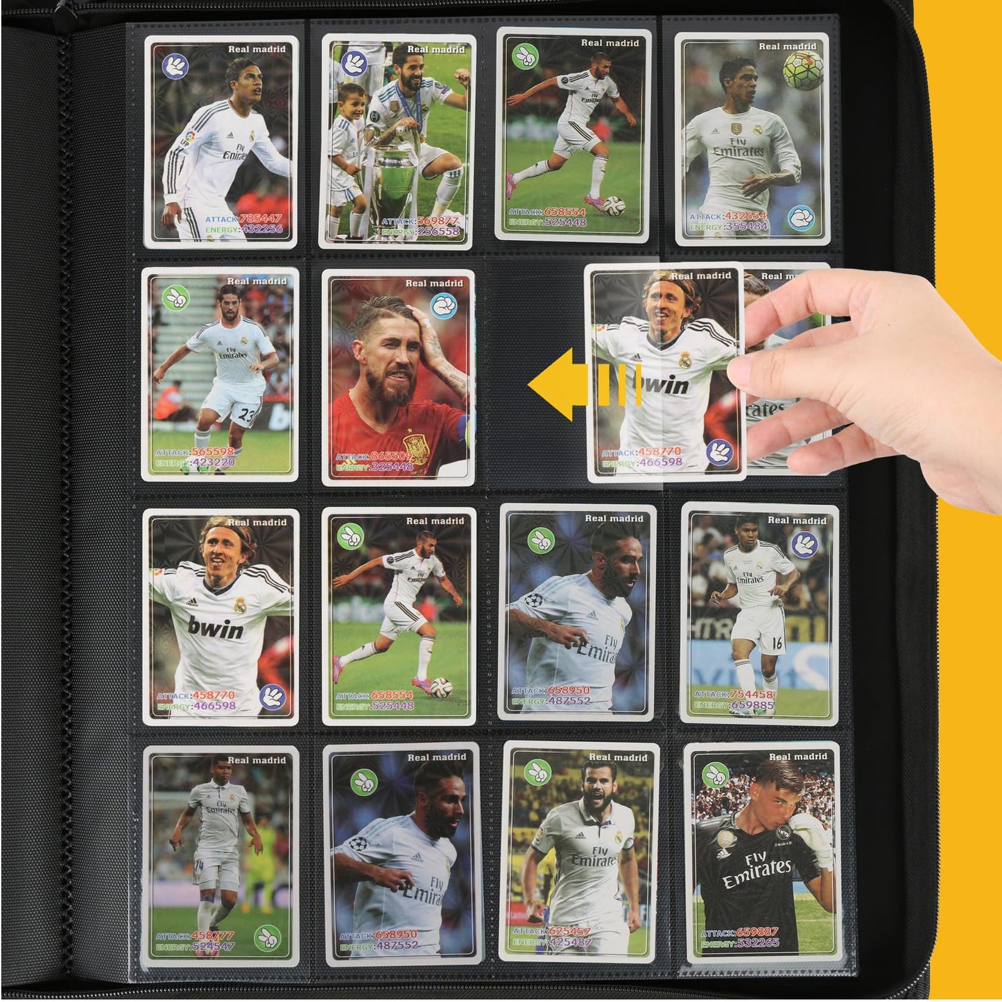 16 Pocket Ringless Side Loading Trading Card Binder, 1024 Cards PU Fixed Page Zipper Card Album for TCG Sports Game Cards, Not Fit Top Loaders (Marble Grey)