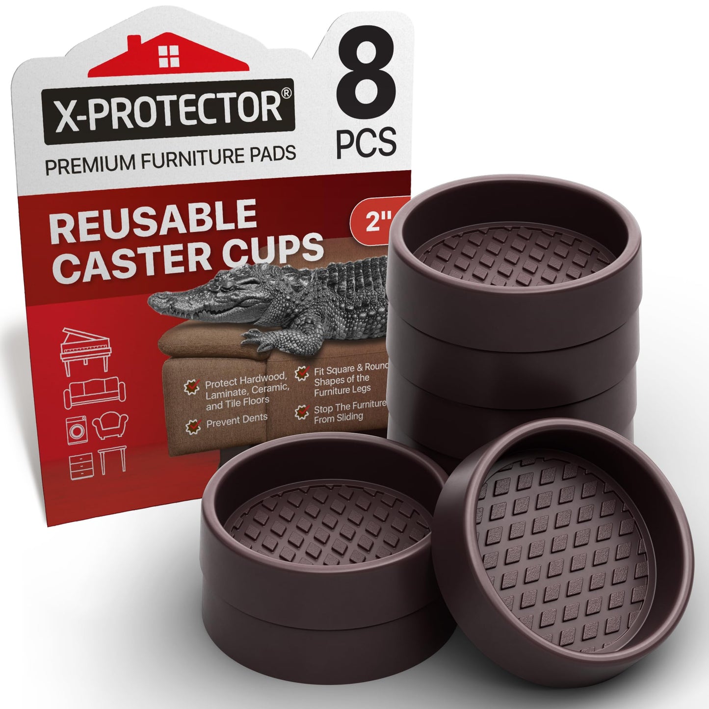 Furniture Cups X-PROTECTOR – 2" Caster Cups 4 PCS – Premium Furniture Coasters – Ideal Bed Stoppers – Non Skid Furniture Pads with a Perfect Design – Rubber Furniture Pads - Protect Any Flooring!