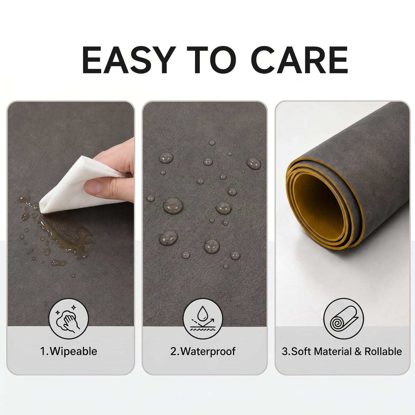 ZEUMIE Reversible PU Leather Placemats Set of 6, Double-Sided Waterproof Heat-Resistant Table Mats, Non-Slip Washable Dining Placemats for Kitchen, Restaurant, Party (Dark brown & yellow, 17.5"x11.8")