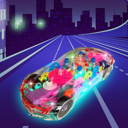 ArtCreativity Light Up Transparent Sensory Car Toy for Kids, 1PC, Bump and Go Toy Car with Colorful Moving Gears, Music, and LED Effects, Easter Toys for Toddlers, Great Birthday Gift Idea